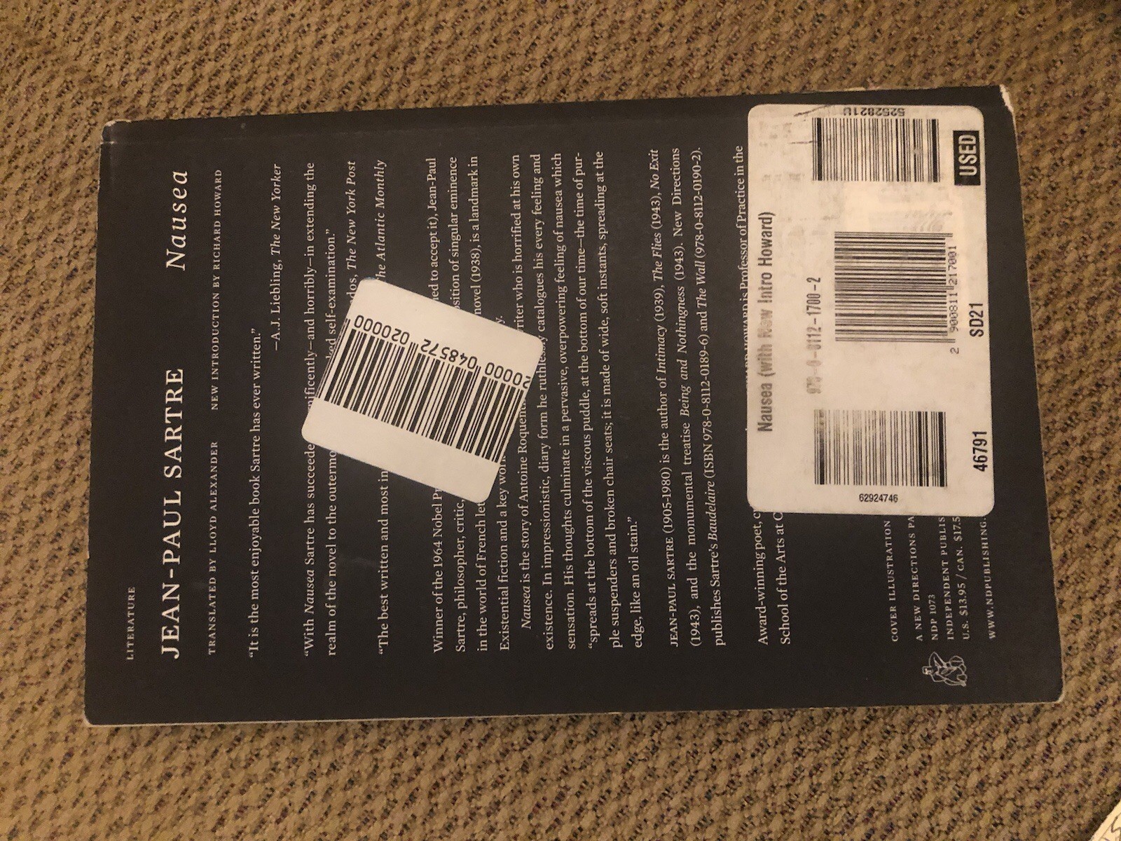 Nausea by Jean-Paul Sartre (paperback)
