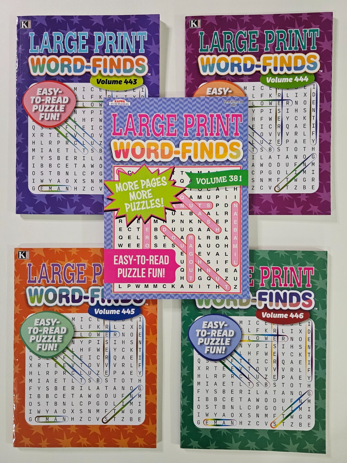 5 Large Print Word-Finds Puzzle Books Kappa Games Vol #381,443-446 ~ Search,Hunt