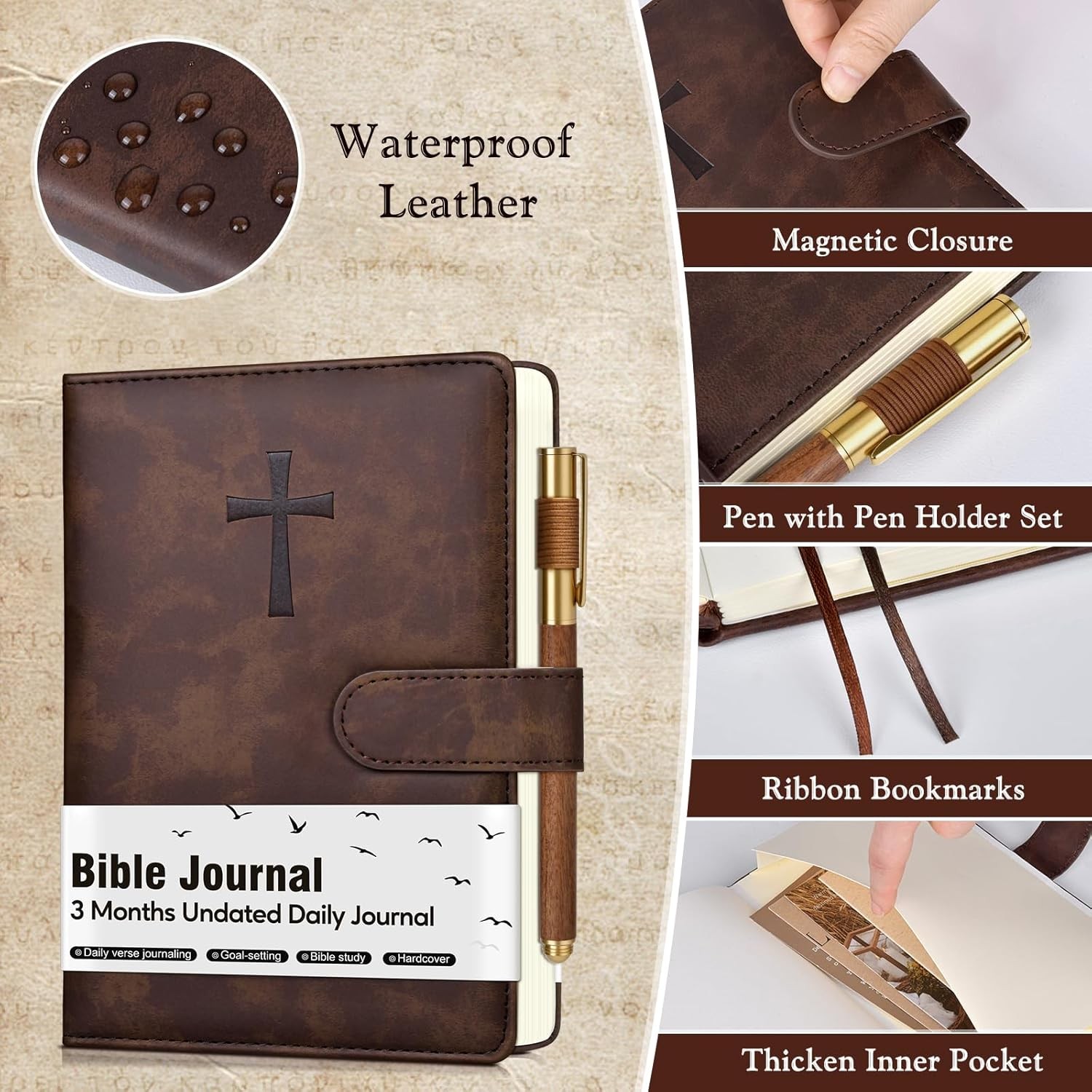 Leather Christian Bible Journal for Men, Prayer Journal for Scripture Study & Da