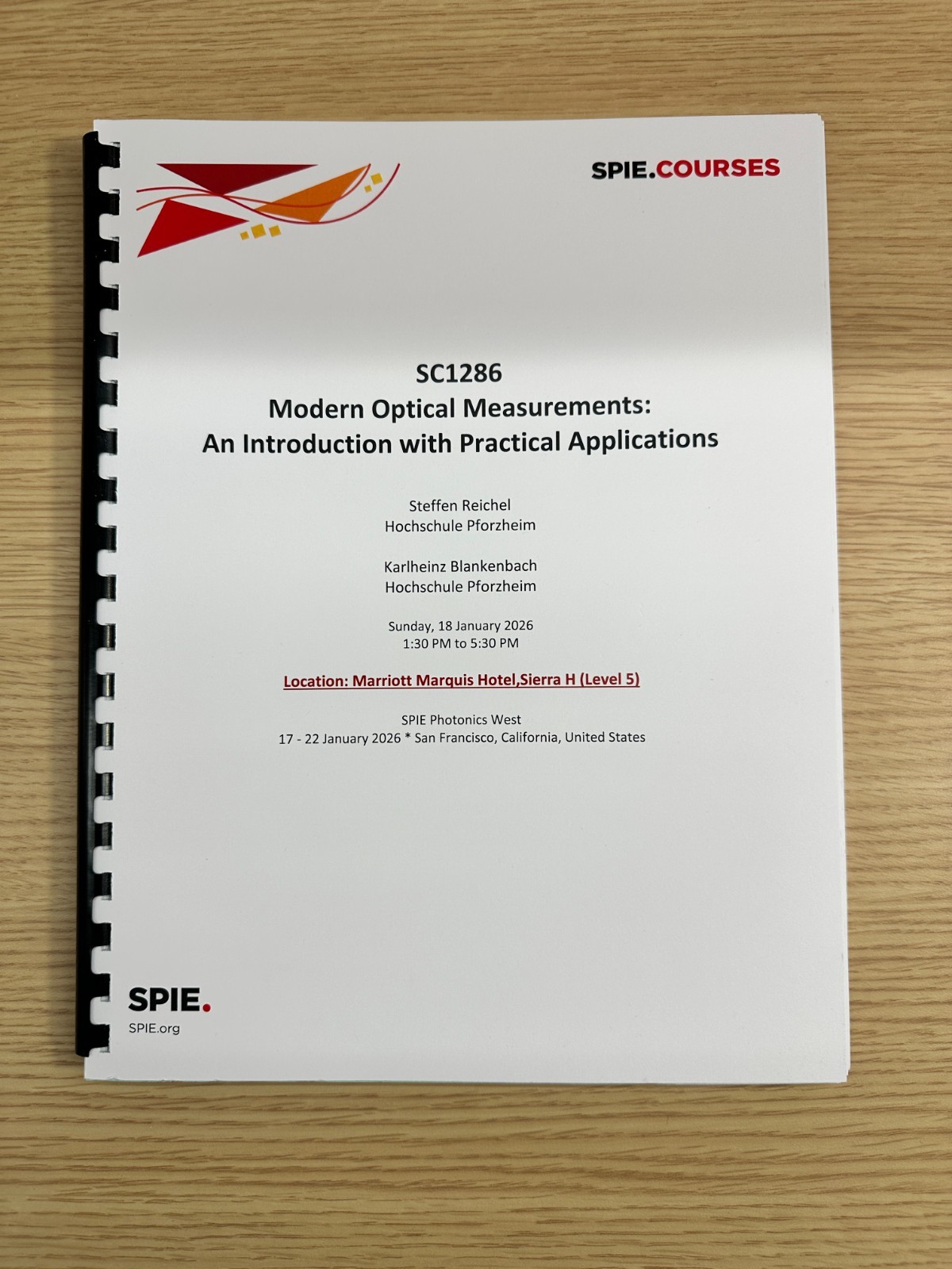 SPIE Course Notes SC1286 Modern Optical Measurements Practical Apps 157 pages