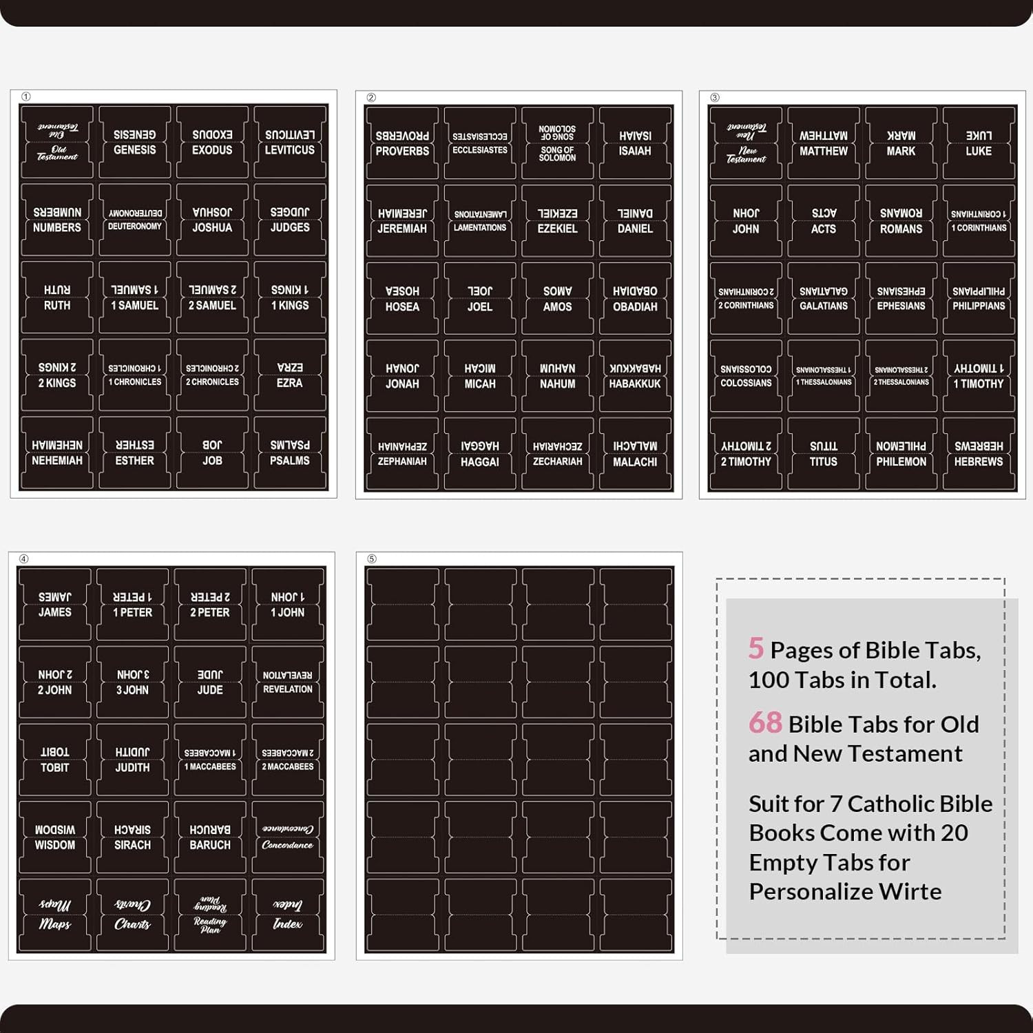 Bible Tabs – 100 Laminated Tabs for Women and Men, Study Index, Book Labels (Bla