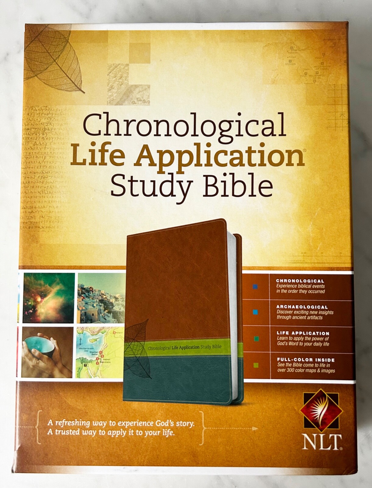 Chronological Life Application Study Bible NLT Faux Leather Brown/Green/Teal