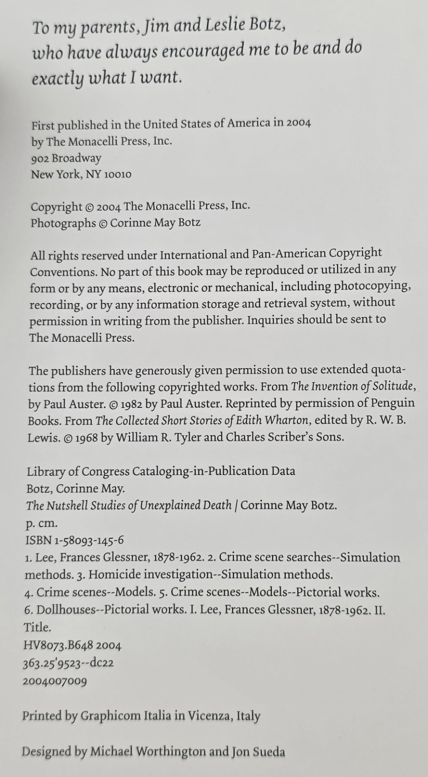 The Nutshell Studies of Unexplained Death Corinne May Botz 2004 Hardcover