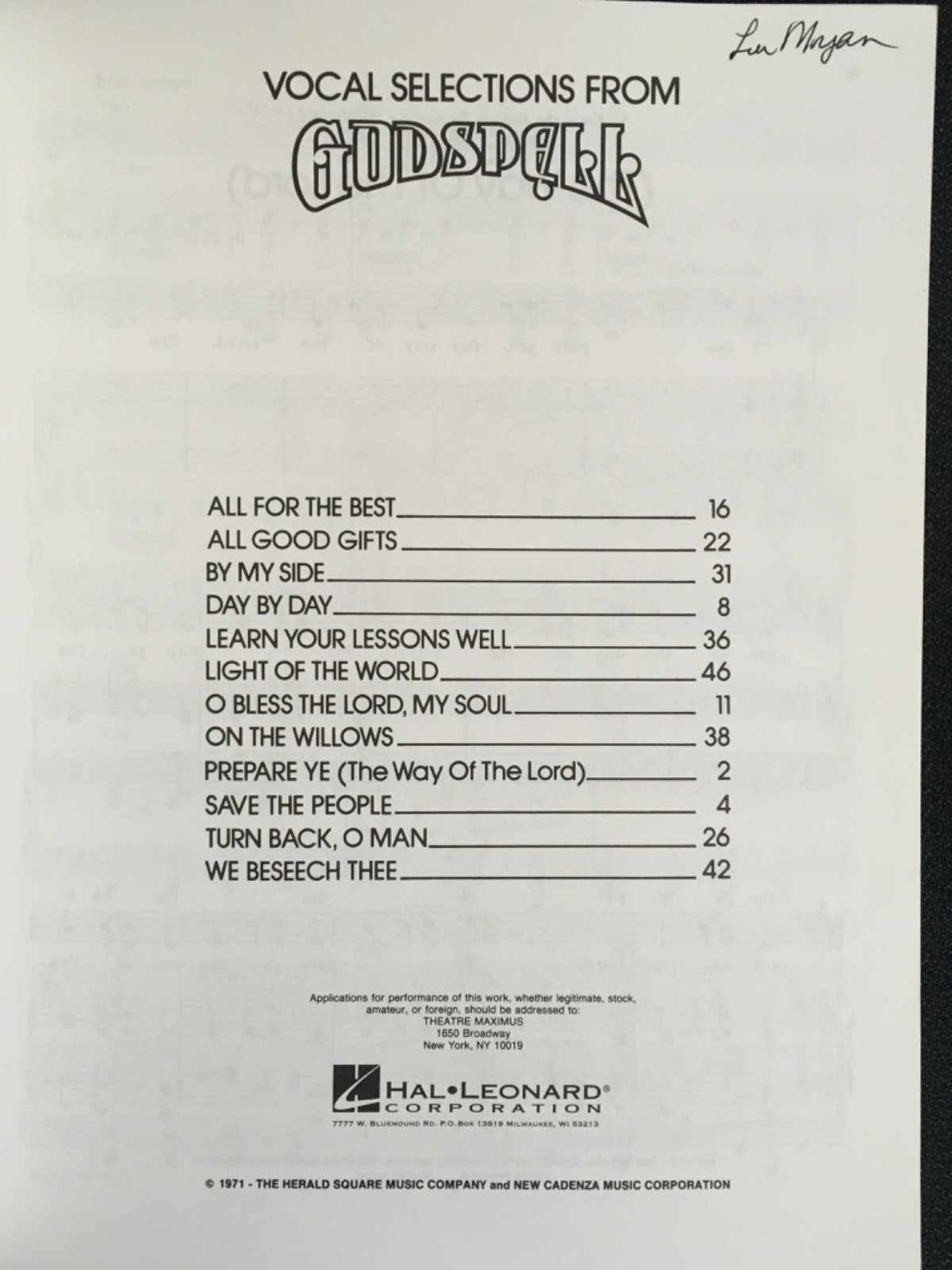 GODSPELL Vocal Selections Music Book Songbook Songs from the Play 1971 VG Cond.