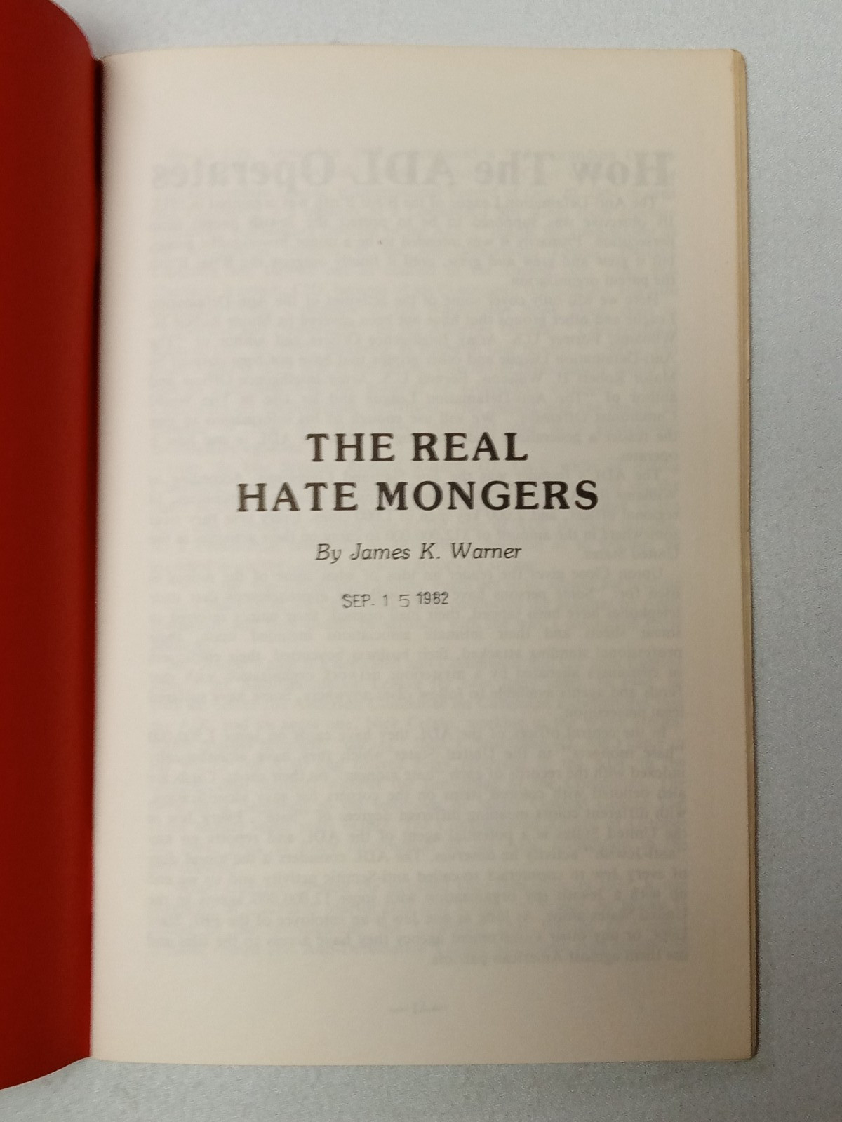 Real Hate Mongers: The Anti-Defamation League (Stapleback) by James Warner