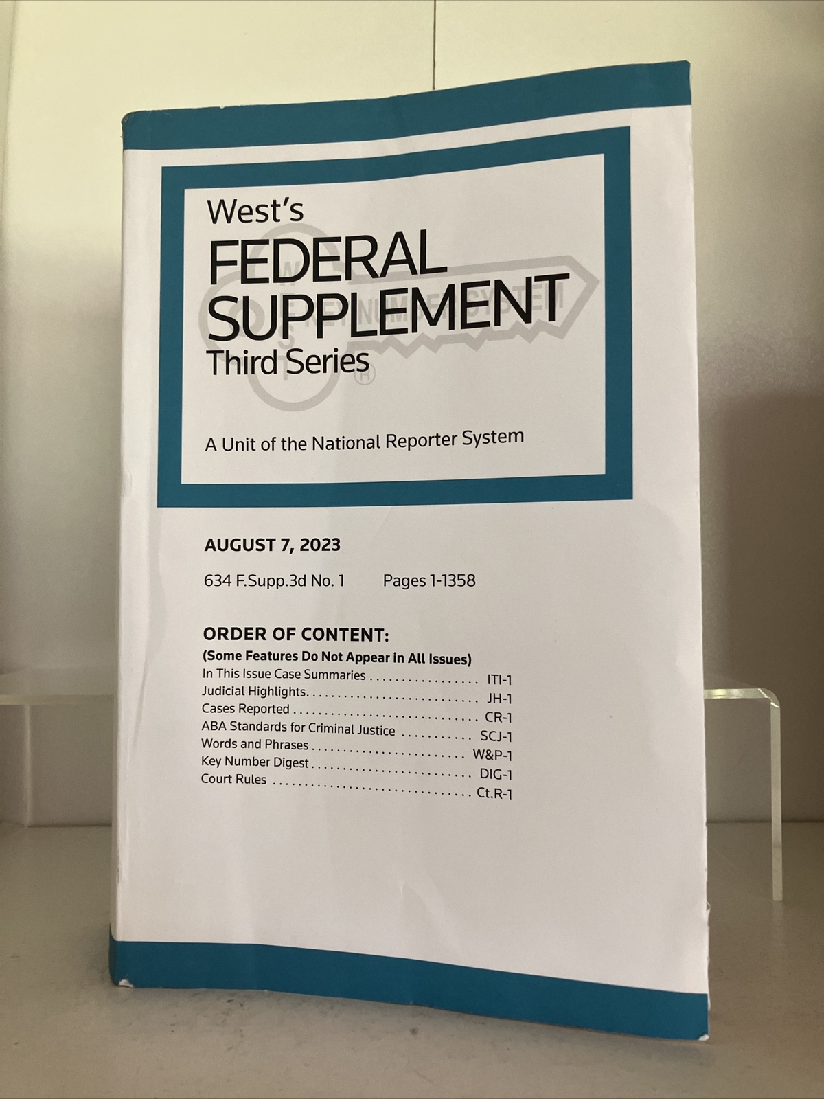 West’s Federal Supplement Third Series 610 F.Supp.3d No. 1 Aug 7 2023 Legal Law