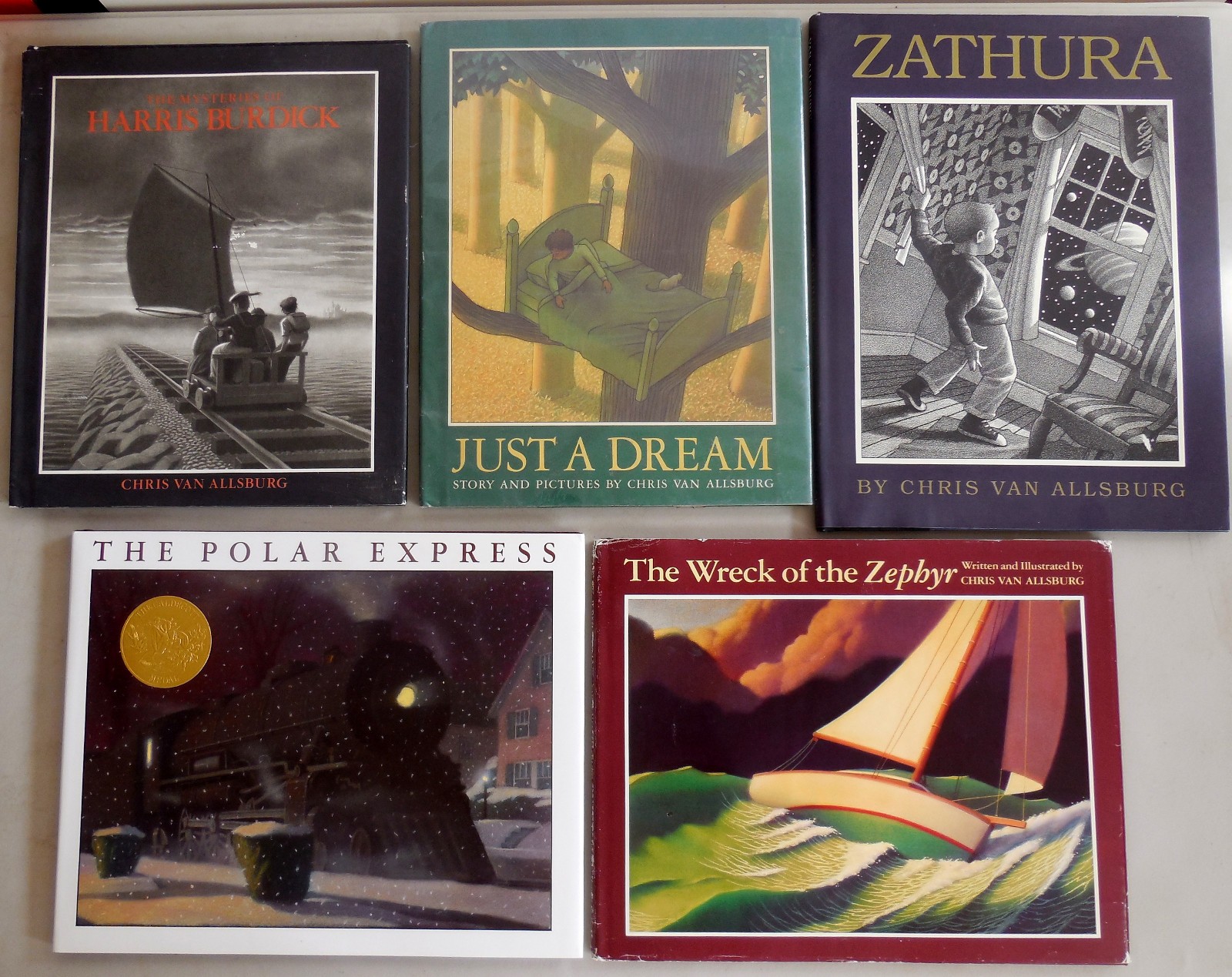 LOT 5 CHRIS VAN ALLSBURG PICTURE BOOKS ALL HARDCOVER/DJ BURDICK ZATHURA ZEPHYR +