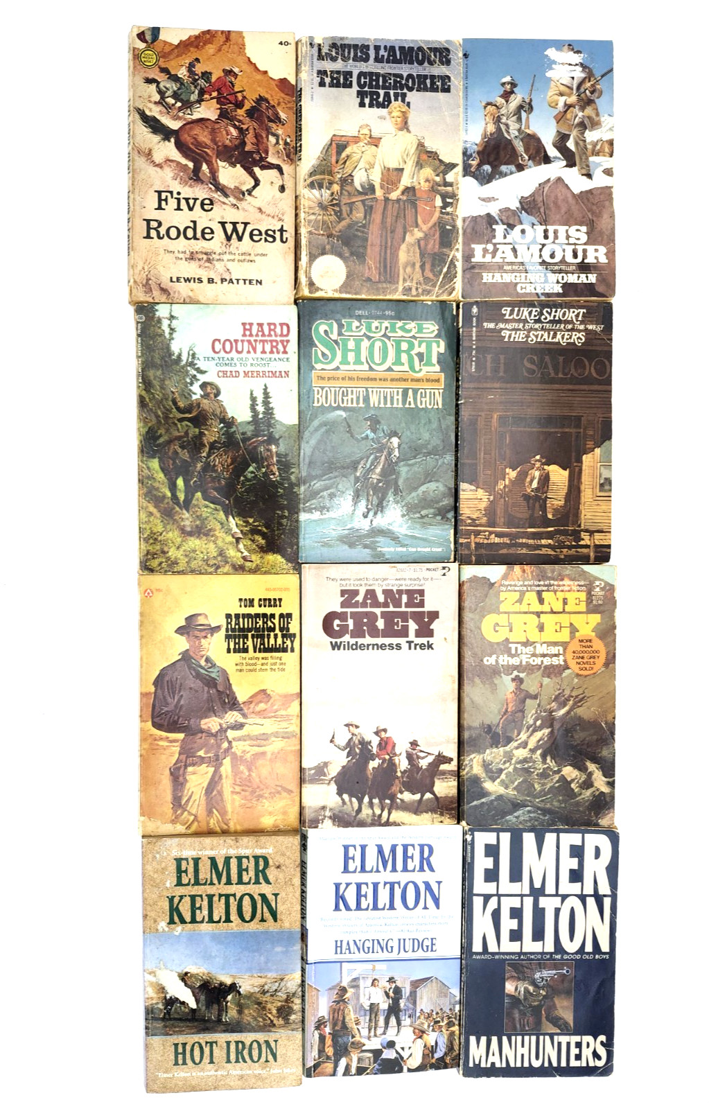 Western Books 12 Paper Baok Lot Various Writers L’Amour, Kelton, Patton Zane Gre