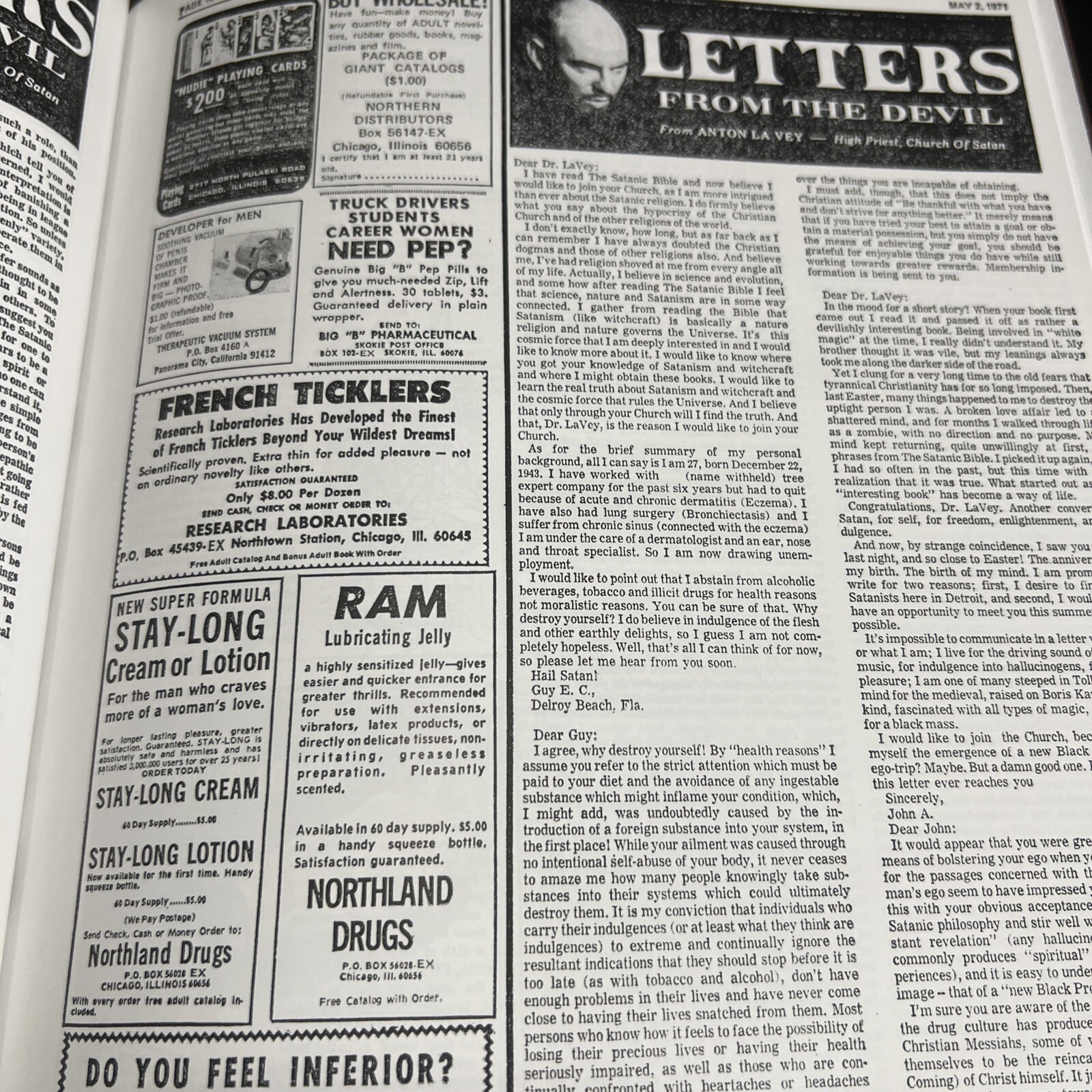Letters from the Devil: Lost Writing of Anton Szandor Lavey HARDCOVER