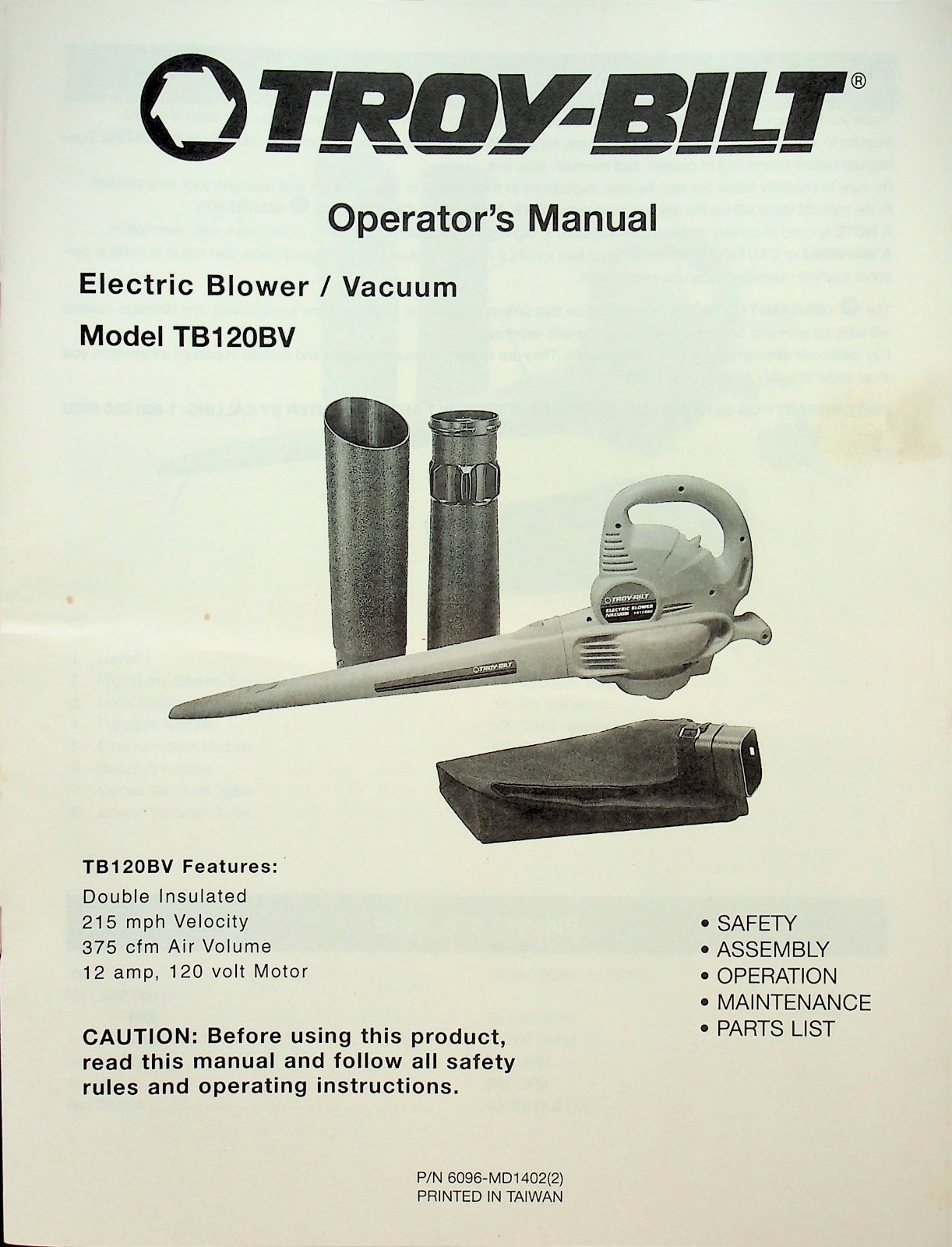 Sears CraftsmanElectric Blower/Vacuum Instruction Manual 26 pages – E7G