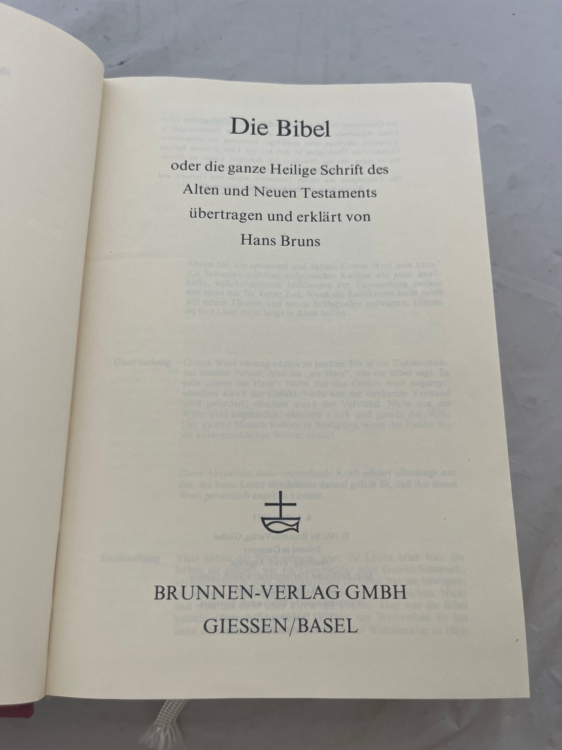 Die Bibel Hans Bruns 1973 6. Auflage German Illustrated Brunnen-Verlag