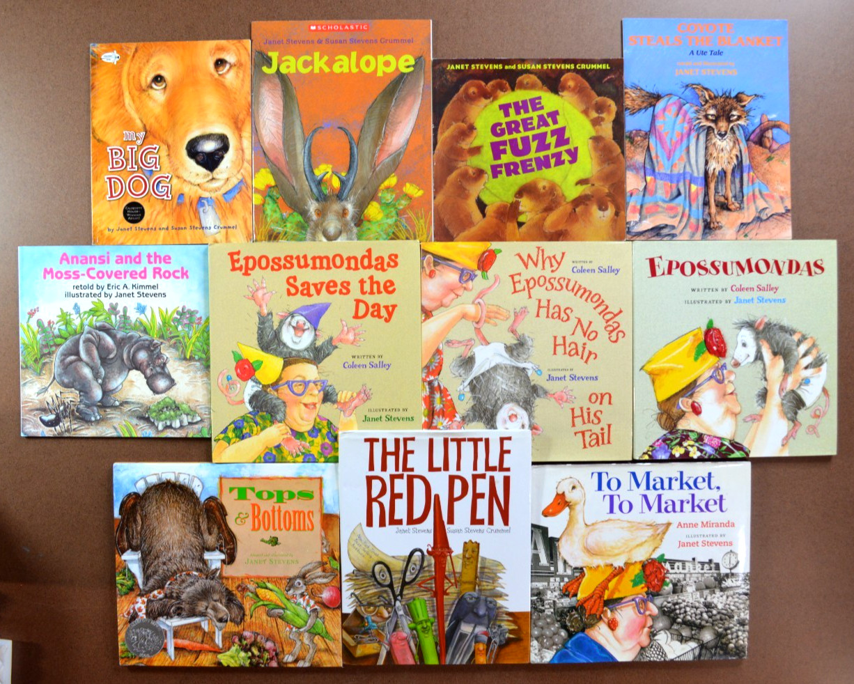 Lot of 11 Janet Stevens Picture Books Tops & Bottoms Market Epossumondas L1