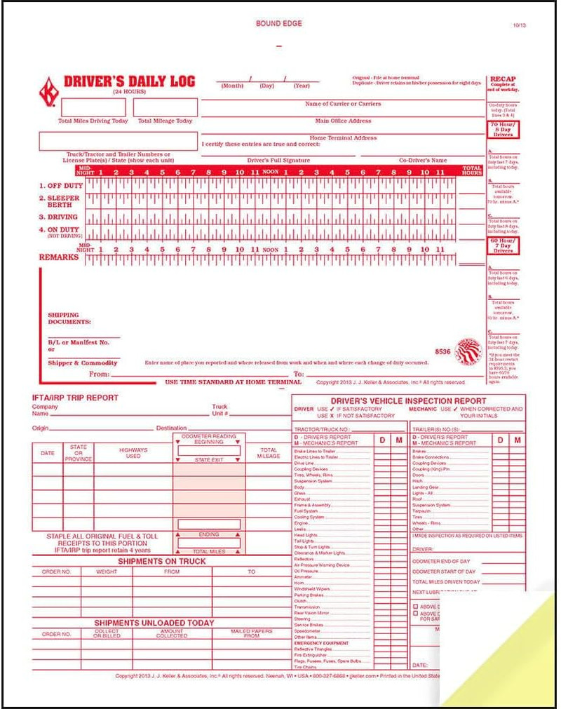 5-in-1 Driver Daily Log Book 10 Pack, Book Format with 31 Sets, 2-Ply Carbonl…