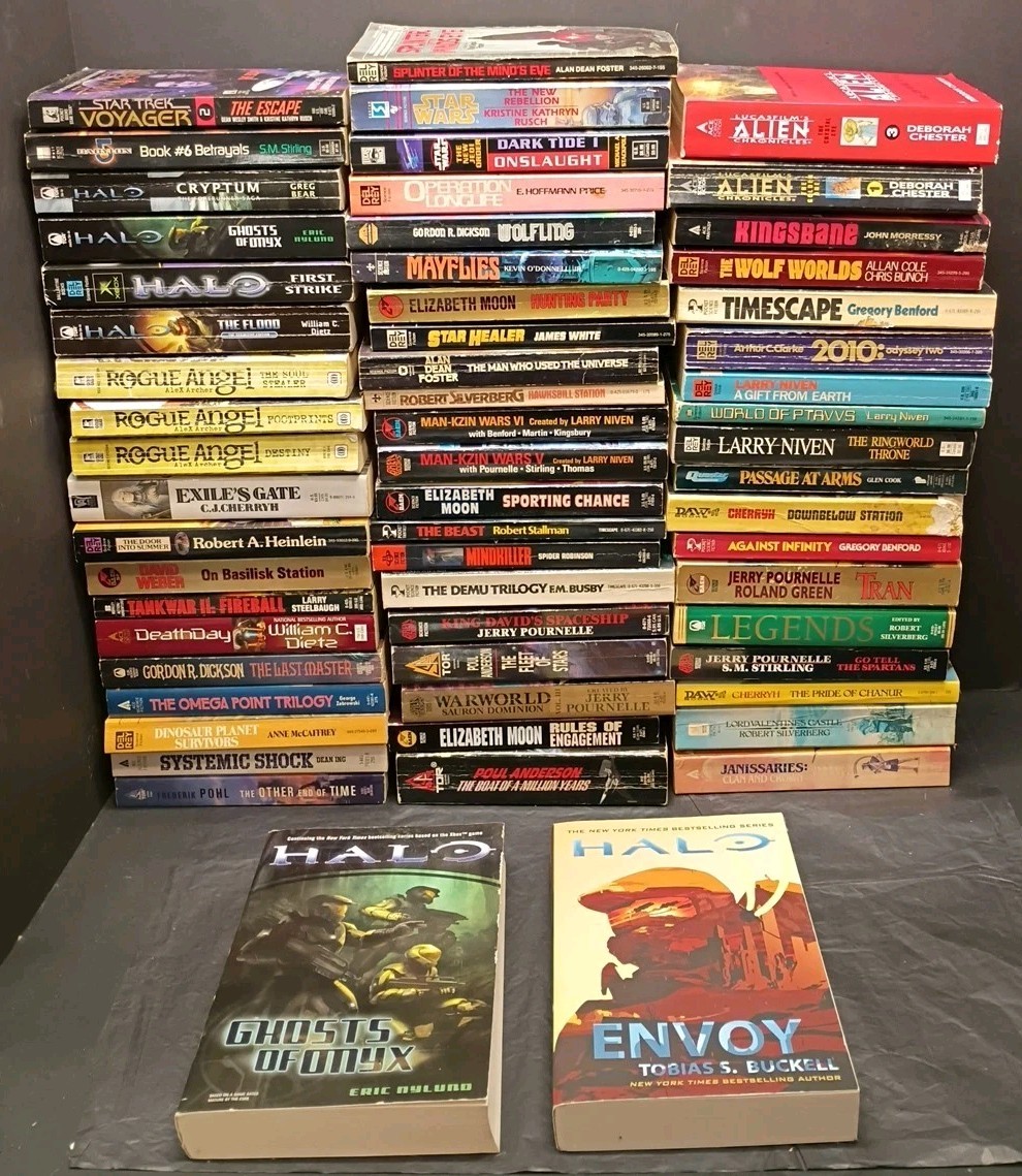 HUGE LOT of 60 Fantasy / Sci-fi PB Books, Various Authors & Series. HALO, SW, ST