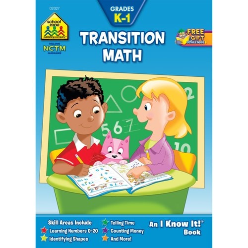 School Zone – Transition Math Workbook – 32 Pages, Ages 5 to 7, Kindergarten, 1s