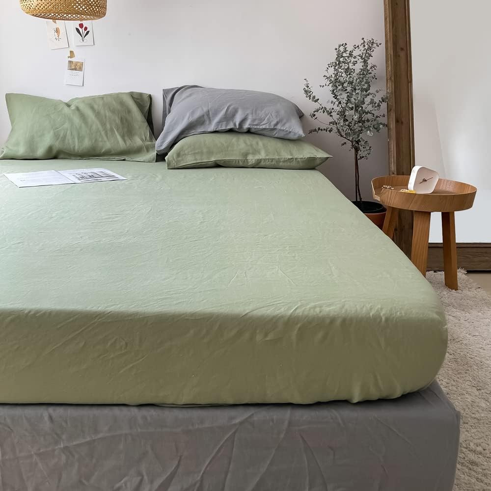 100% Linen Fitted Sheet King, 14 Inch Deep Pocket Mattress