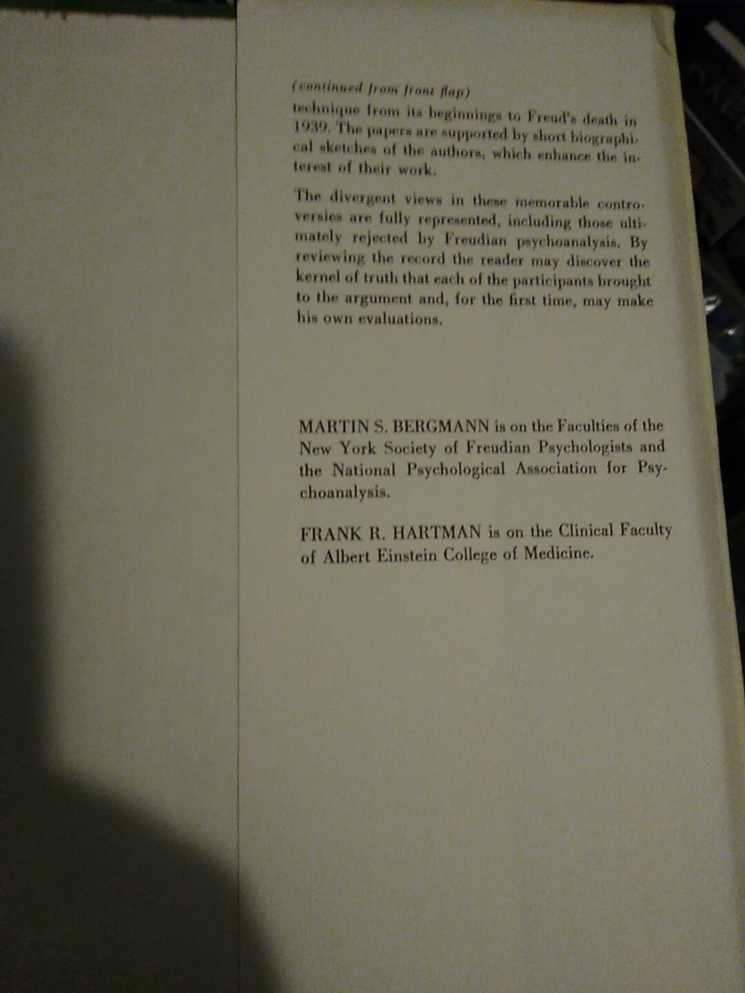 THE EVOLUTION OF PSYCHOANALYTIC TECHNIQUE By Martin S. Bergmann & Frank R. VG