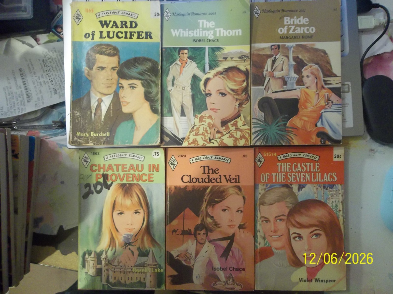 LOT OF 6~VINTAGE 1960s-1970s~G/C PAPERBACK BOOKS~HARLEQUIN ROMANCE~ASSTD AUTHORS