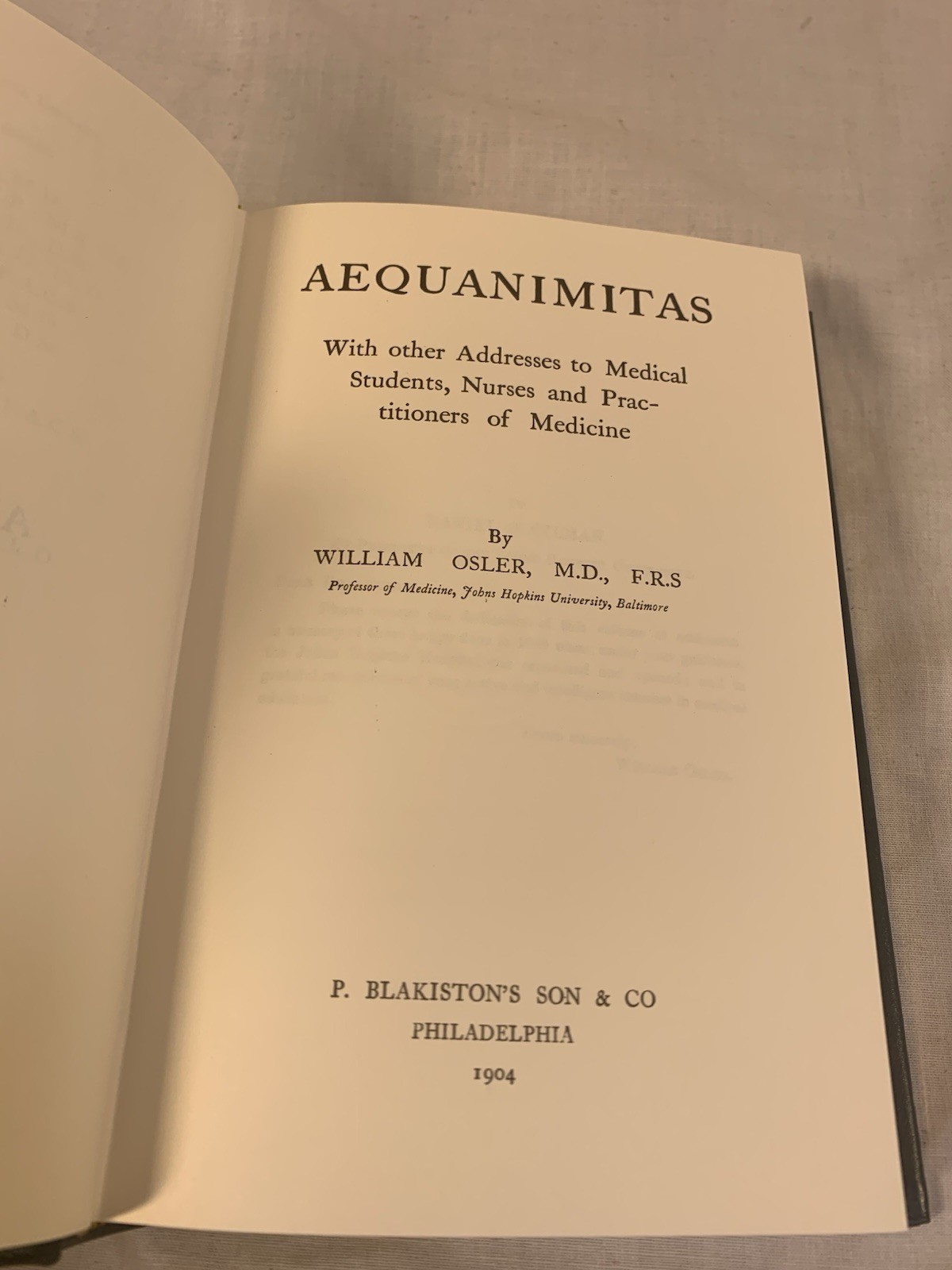 William Osler AEQUANIMITAS & OTHER ADDRESSES Classic of Medicine 1987 Near Mint