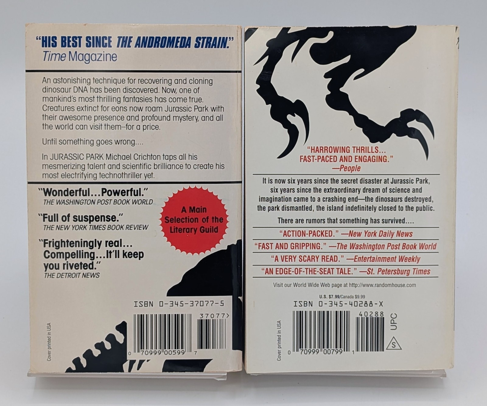 Michael Crichton Jurassic Park Lost World Paperback Lot Dinosaur Thriller