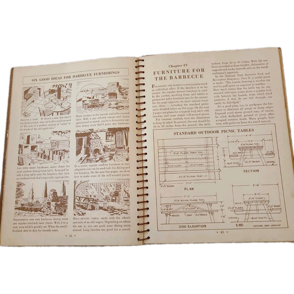 Antique 1939 Sunset’s Barbecue Book Redwood Cover 2nd Edition Spiral Binding