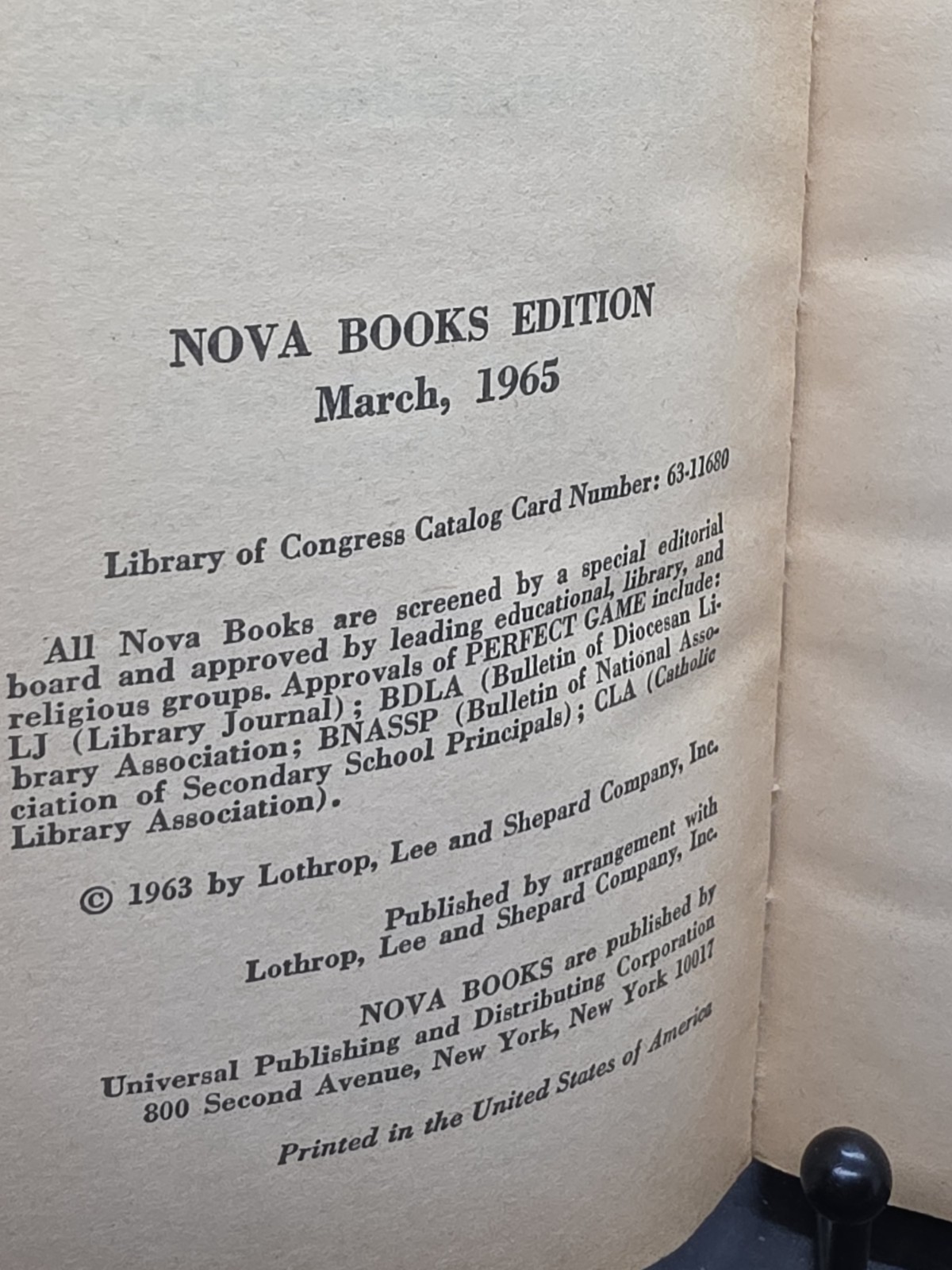 Perfect Game Nova Books 1965 Robert Sidney Bowen Paperback Baseball