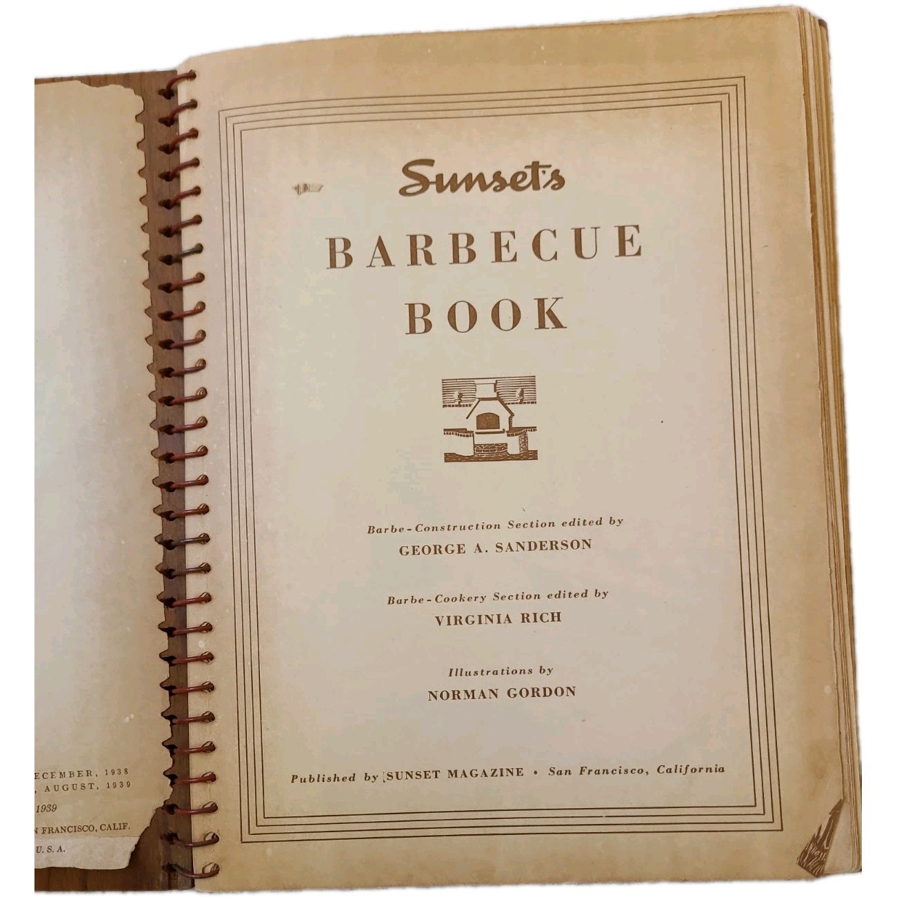 Antique 1939 Sunset’s Barbecue Book Redwood Cover 2nd Edition Spiral Binding