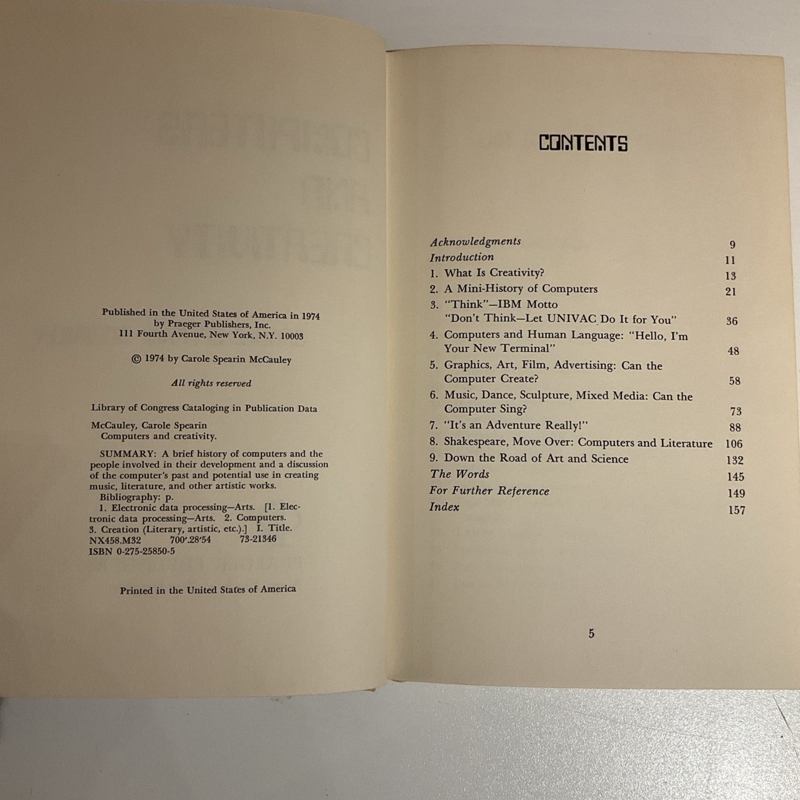 Computers and Creativity – Carole Spearin McCauley – Hardcover – 1974