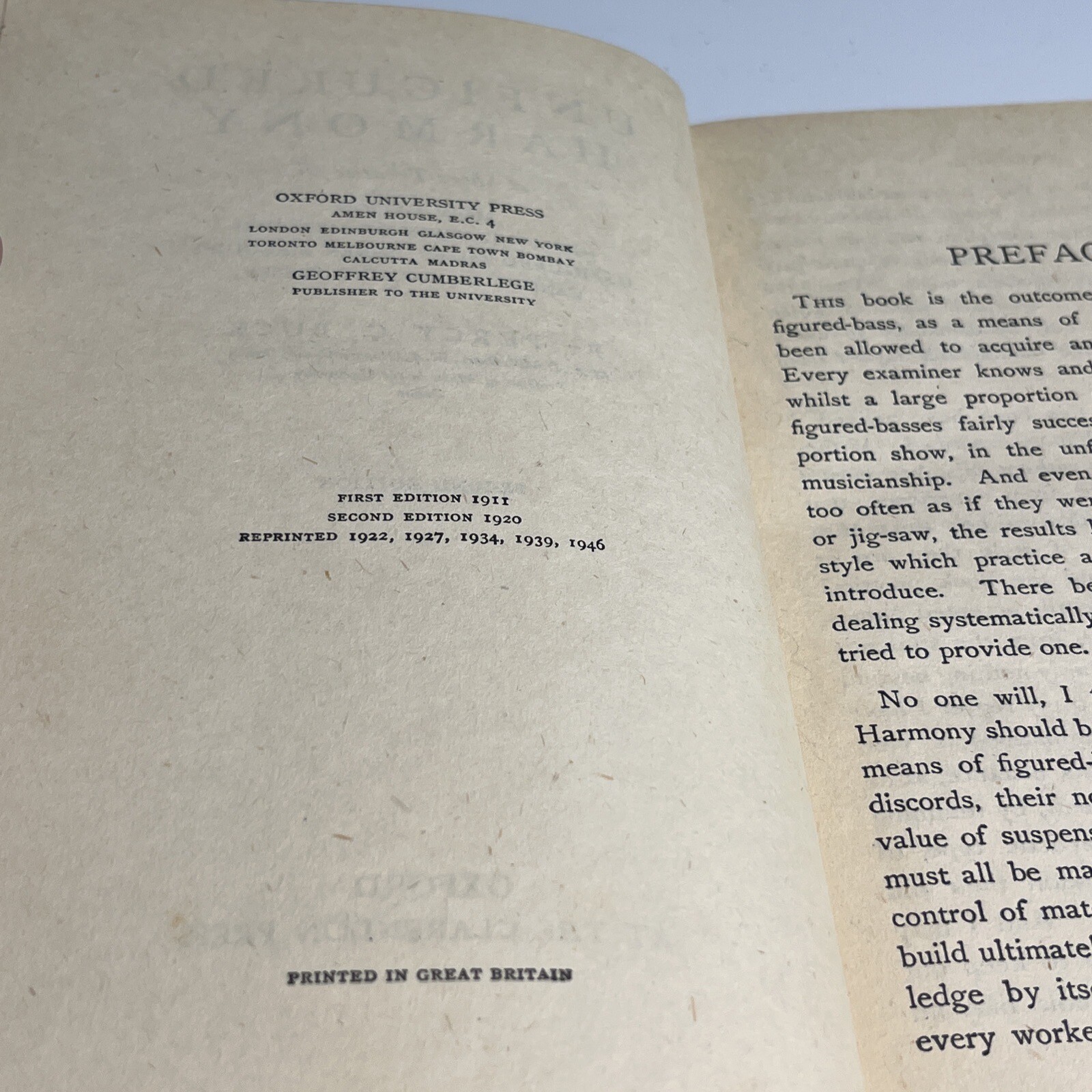 Unfigured Harmony Second Edition Percy C Buck HC 1920 Oxford University Press