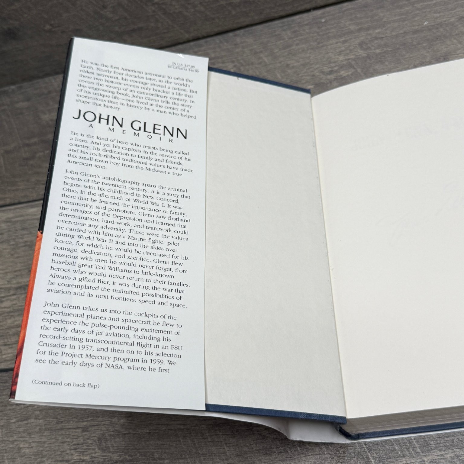 John Glenn: A Memoir SIGNED 1st Print 1999 Autobiography Bantam Books HCDJ