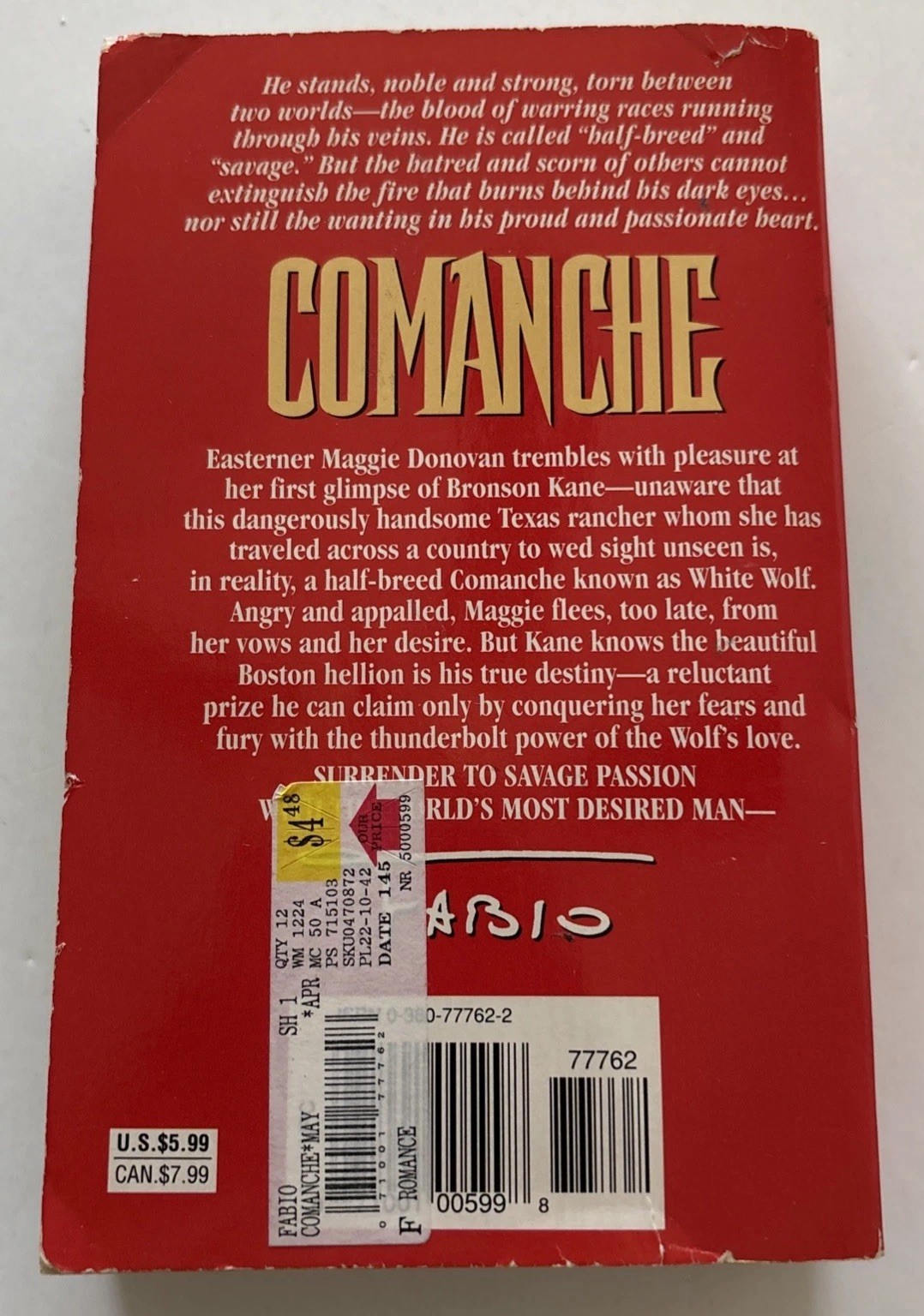 Comanche By Fabio; First Edition, Signed Copy