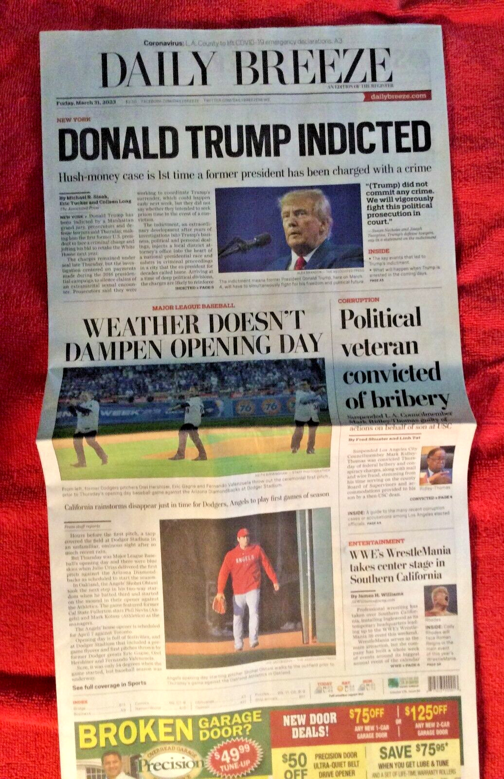DAILY BREEZE FRONT SECTION MARCH 31 2023 DONALD TRUMP INDICTED