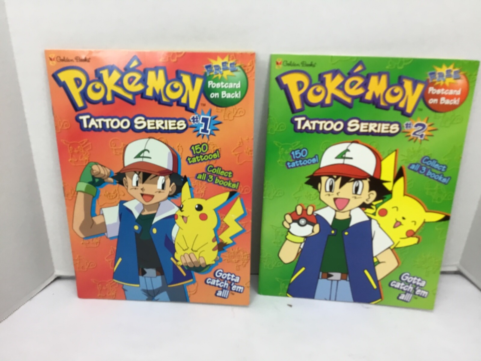 Vintage 1999 POKEMON TATTOO SERIES #1& #2 Coloring Activity Book Nintendo Lot