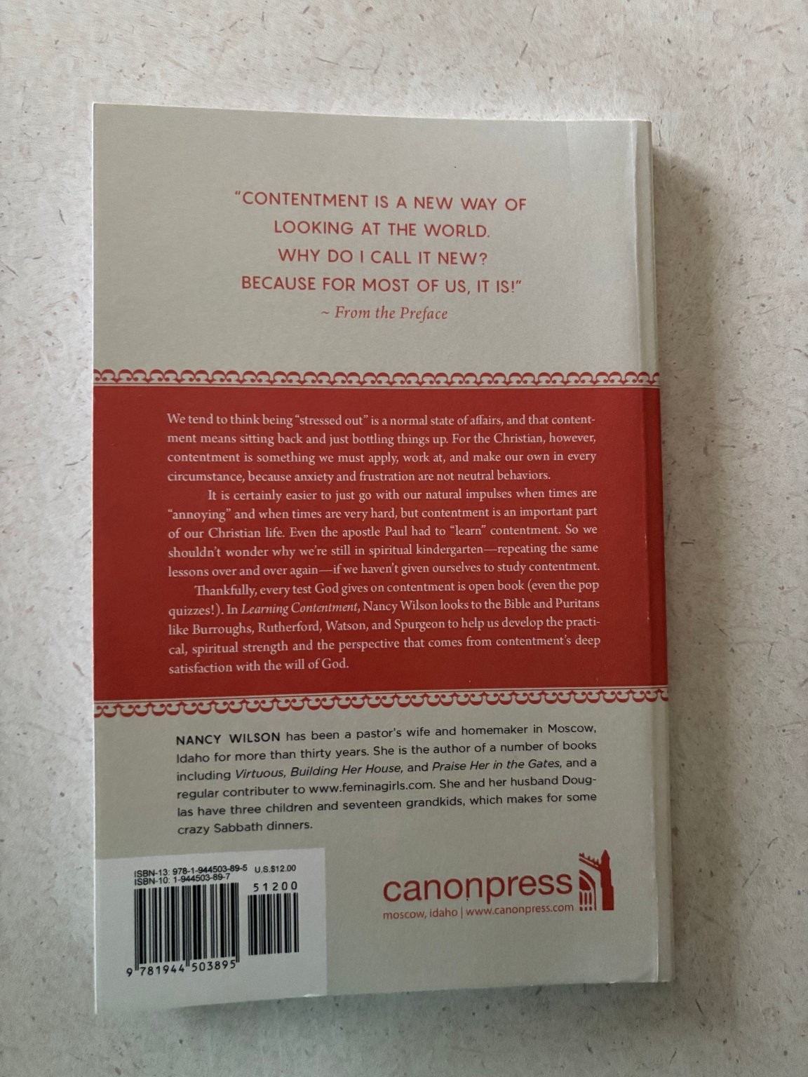 Learning Contentment Nancy Wilson 2017 Christian Women Study Canon Press