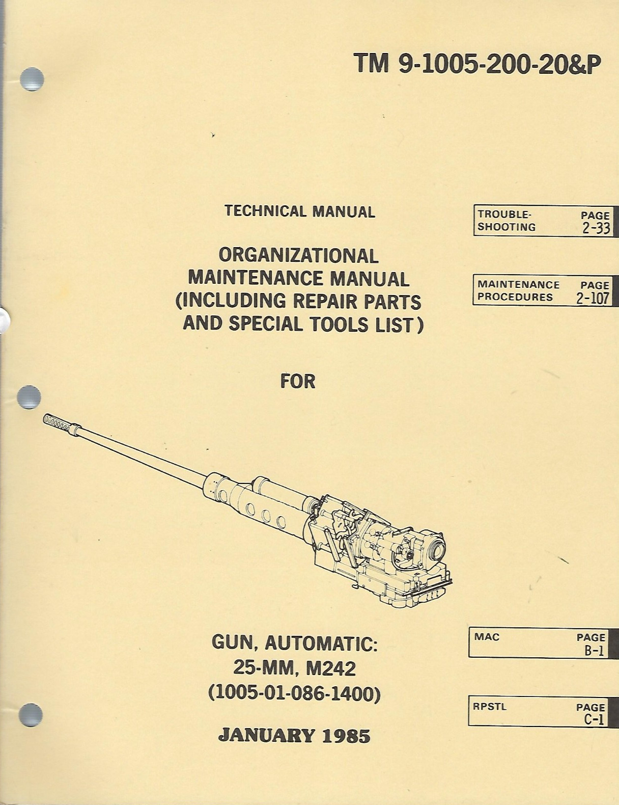 Historical book Gun, Automatic: 25-MM, M242, Unit Maint Parts