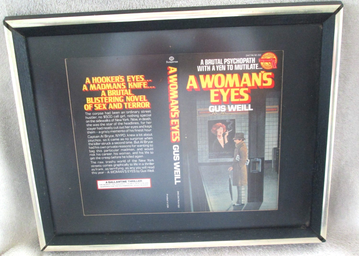 Framed(13 x10) Cover Of Gus Weill’s Paperback Novel ‘A WOMAN’S EYES’ /Rare & HTF