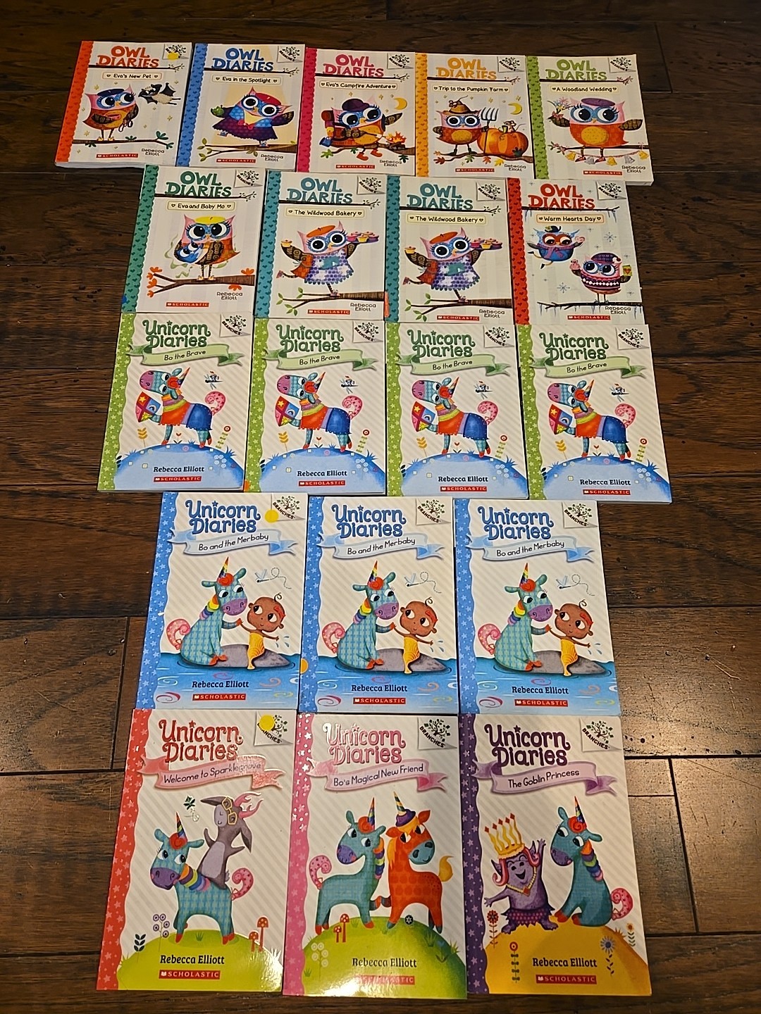 Lot of 19 Owl Diaries (9) and Unicorn Diaries (10) Books Rebecca Elliott