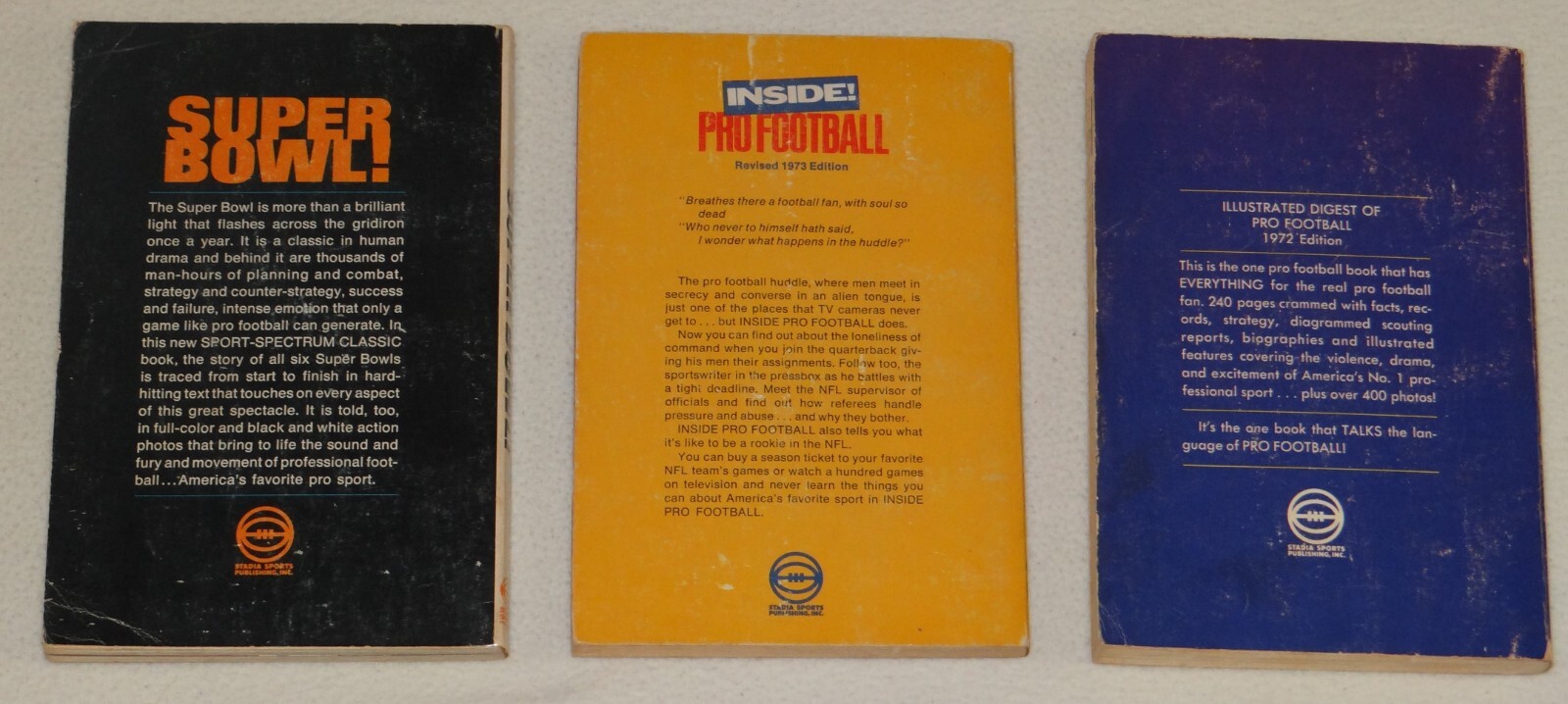 Vintage 1972-73 Dell (Stadia) NFL Football Illustrated Paperback Books Lot of 3