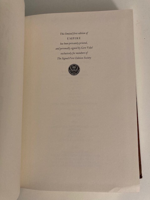 Empire by Gore Vidal (1987, HC) SIGNED 1st Franklin Library Edition SEALED