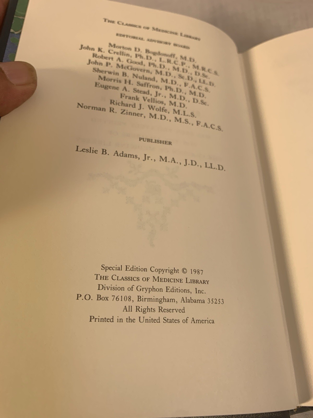 William Osler AEQUANIMITAS & OTHER ADDRESSES Classic of Medicine 1987 Near Mint
