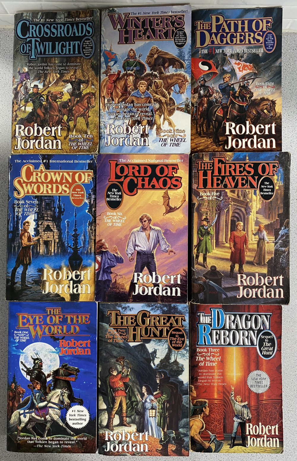 Lot of 9 ROBERT JORDAN Wheel of Time Books 1, 2, 3, 5, 6, 7, 8, 9, 10 VERY GOOD!