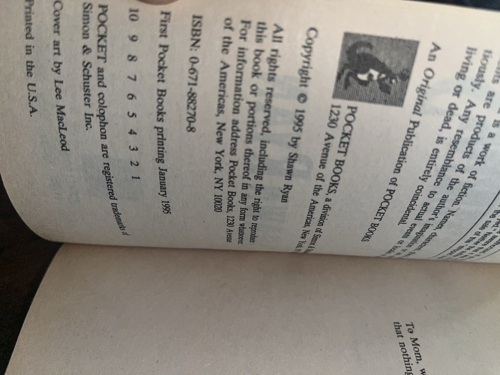 SHAWN RYAN 1ST EDITION – Nocturnas 1995 (Paperbacks from Hell)