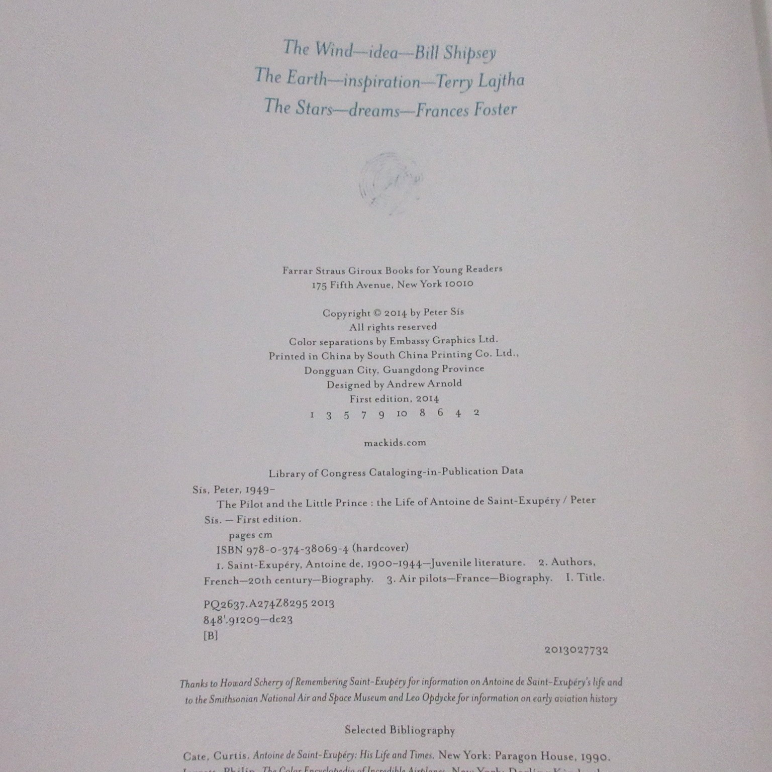 The Pilot & The Little Prince Peter Sis SIGNED 1st Edition 2014 Hardcover
