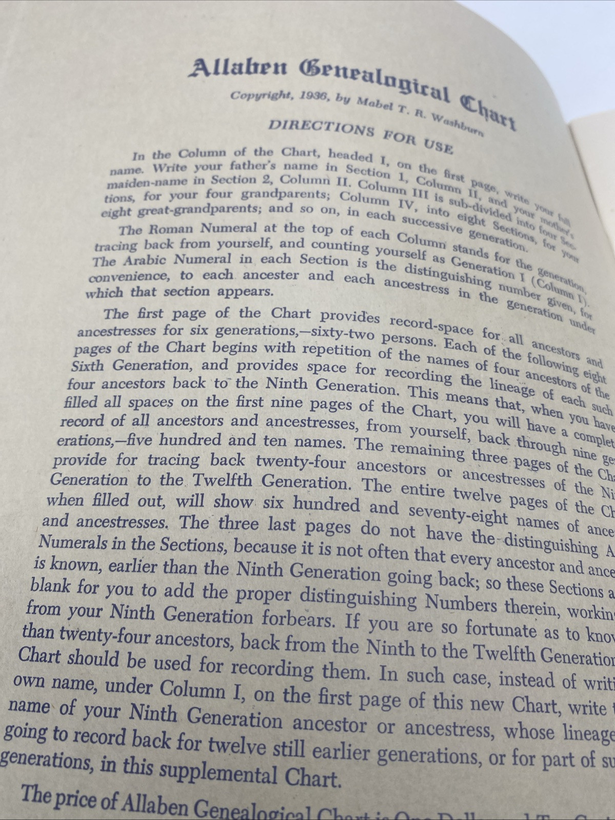 Allaben Genealogical Chart Guide To Trace Your Own Ancestry 12 Pages Of Charts