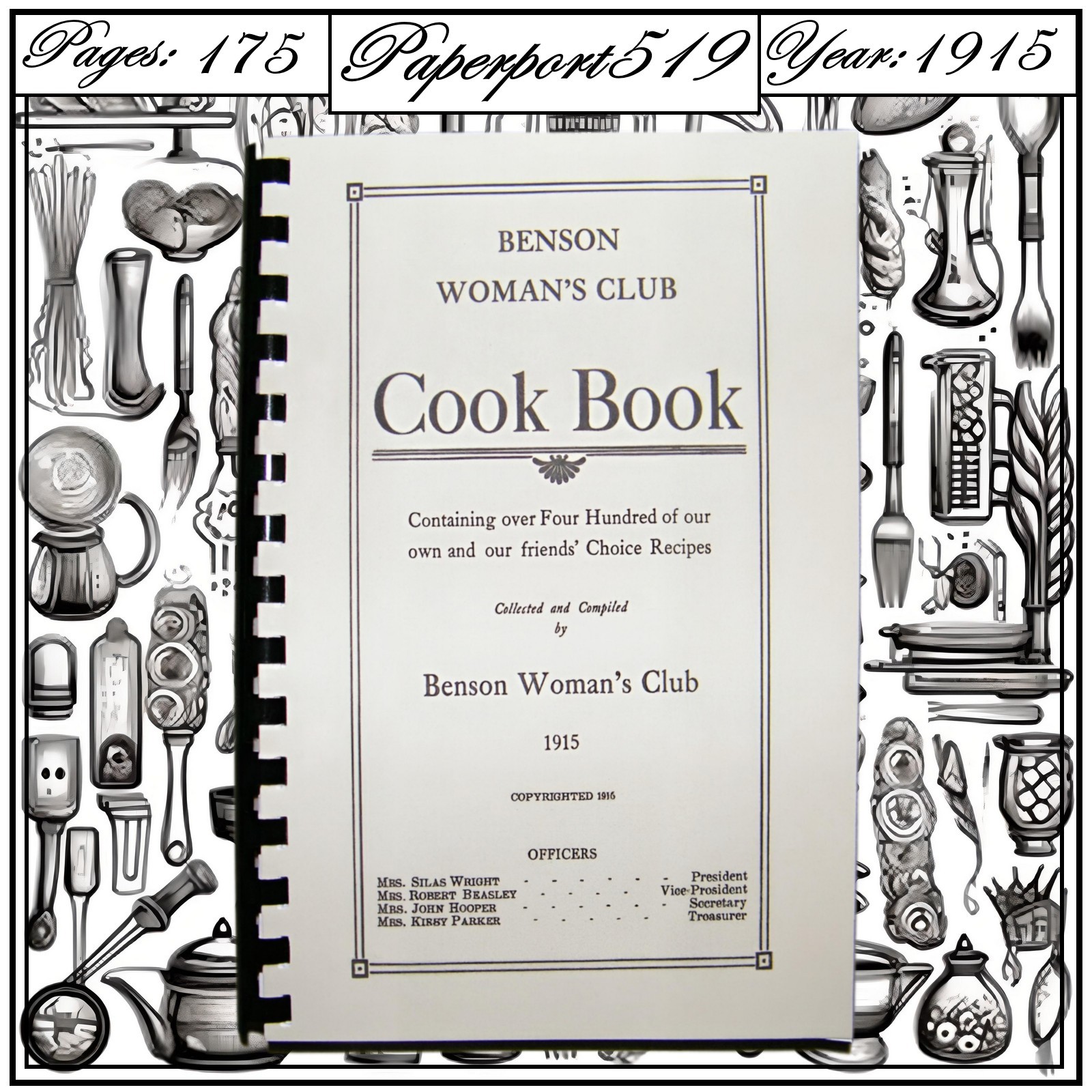 1915 Benson Woman’s Club Vintage Cook Book 175 Pages