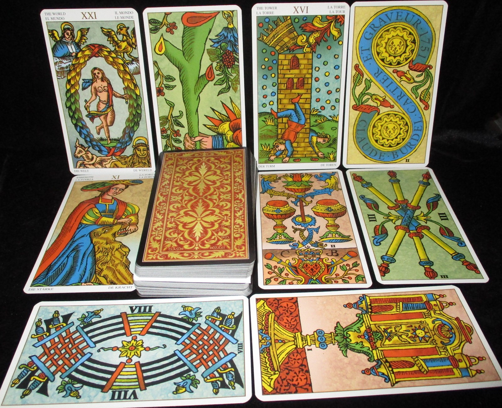 NEW ~ HUGE PROFESSIONAL ED. MARSEILLE TAROT CARDS & BOOK SET 4 1/2″ X 8″ DECK