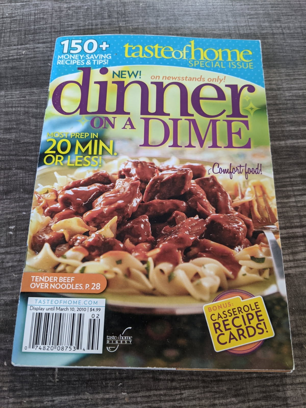 TASTE OF HOME DINNER ON A DIME 2010 PAPERBACK FREE USA SHIP PREOWNED