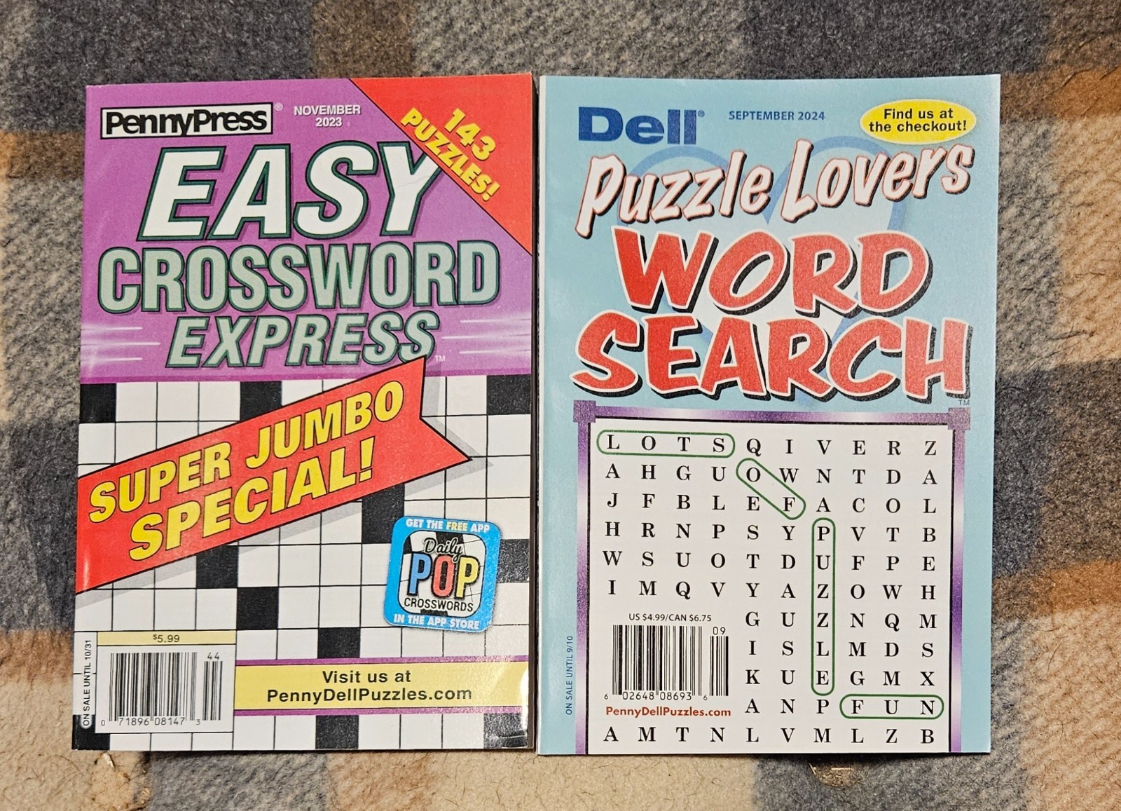 Lot of 2 Penny Press Dell Books Puzzle Lovers Word Search Seek & Easy Crossword