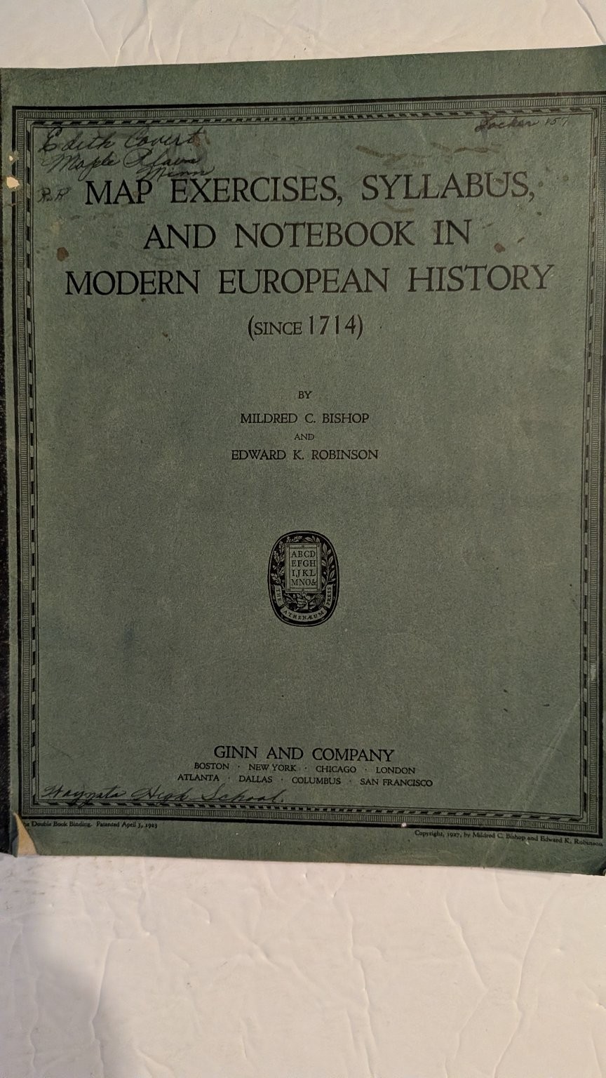 Map Exercises Syllabus Notebook Modern European History Bishop Robinson 1927