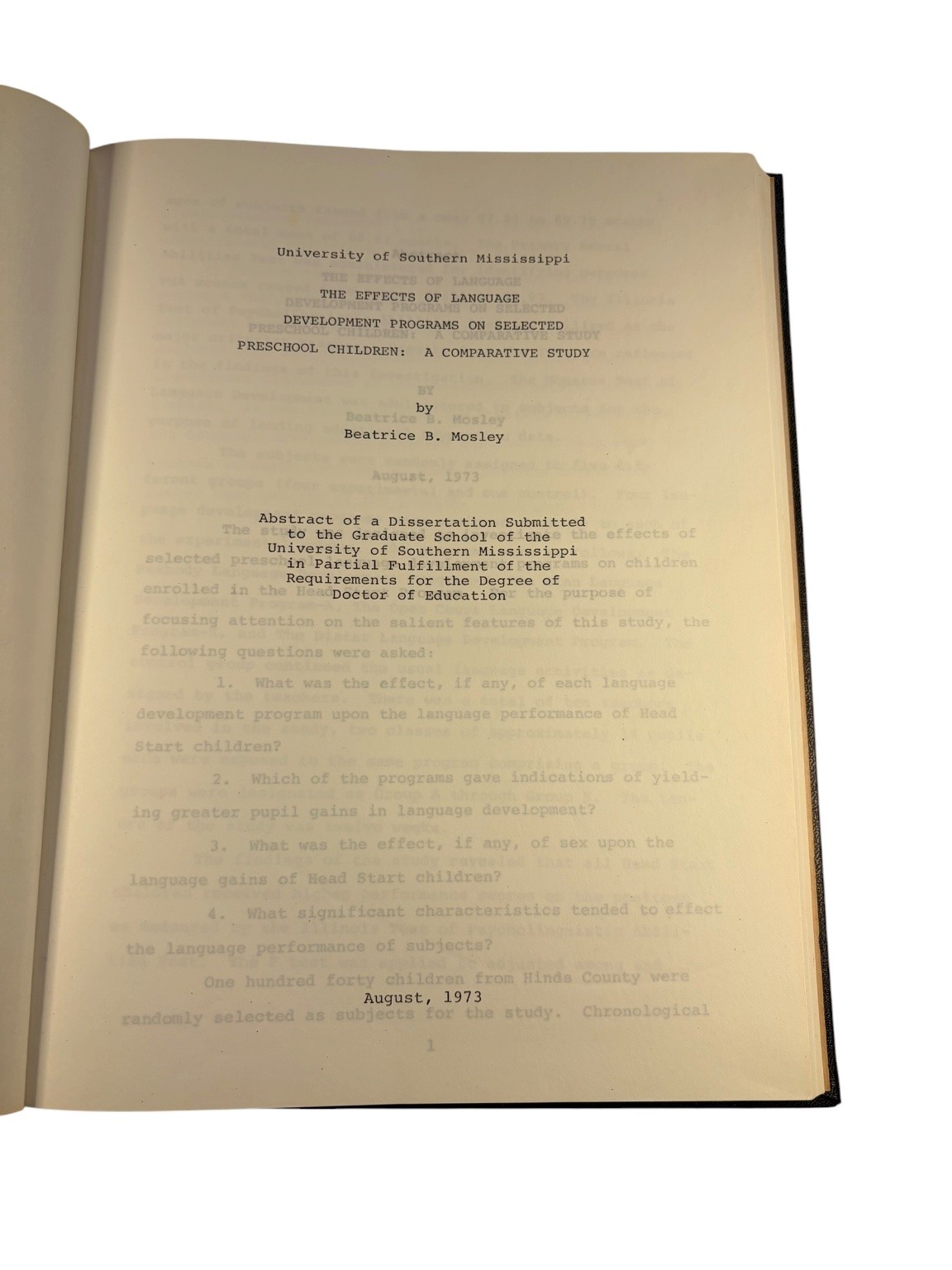 Language Development Programs Preschool Children Mosley 1973 Dissertation